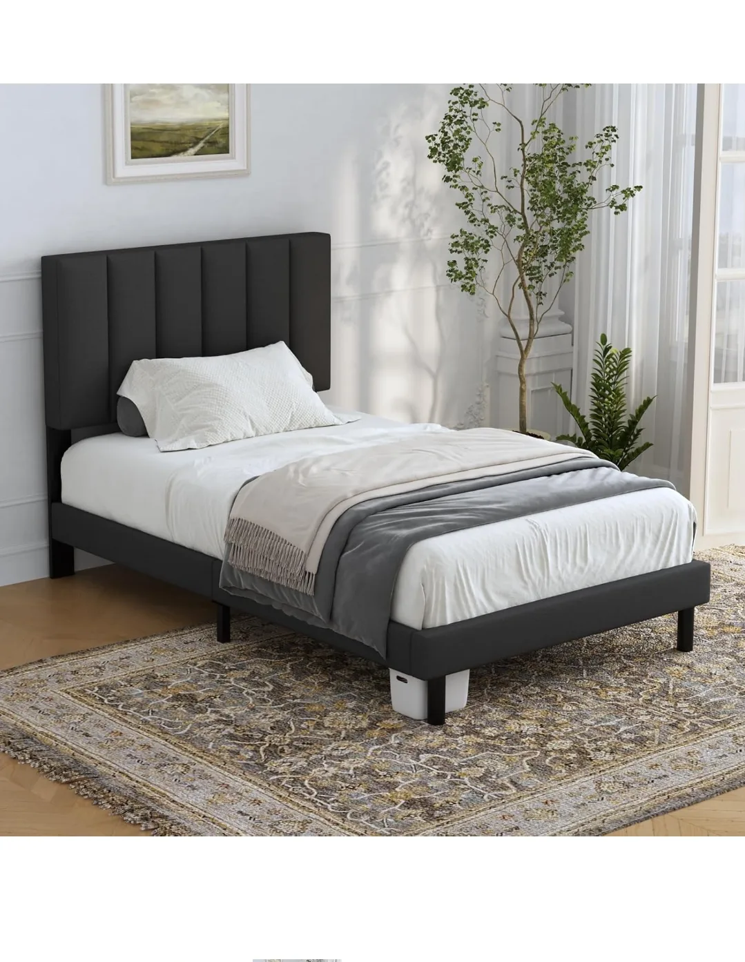 Twin-Size Upholstered Bed Frame with Headboard and Storage image indicator(3)