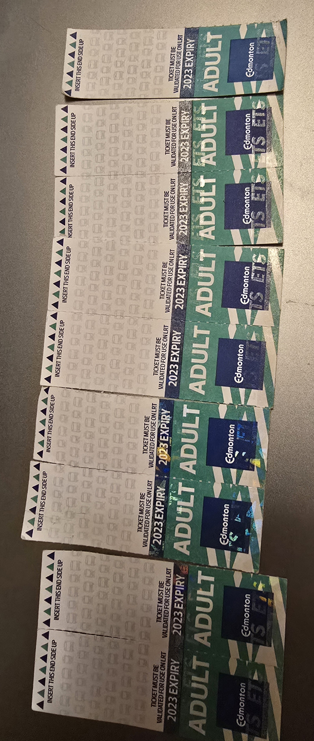 9 Edmonton Transit Adult Tickets - 2023 Expiry