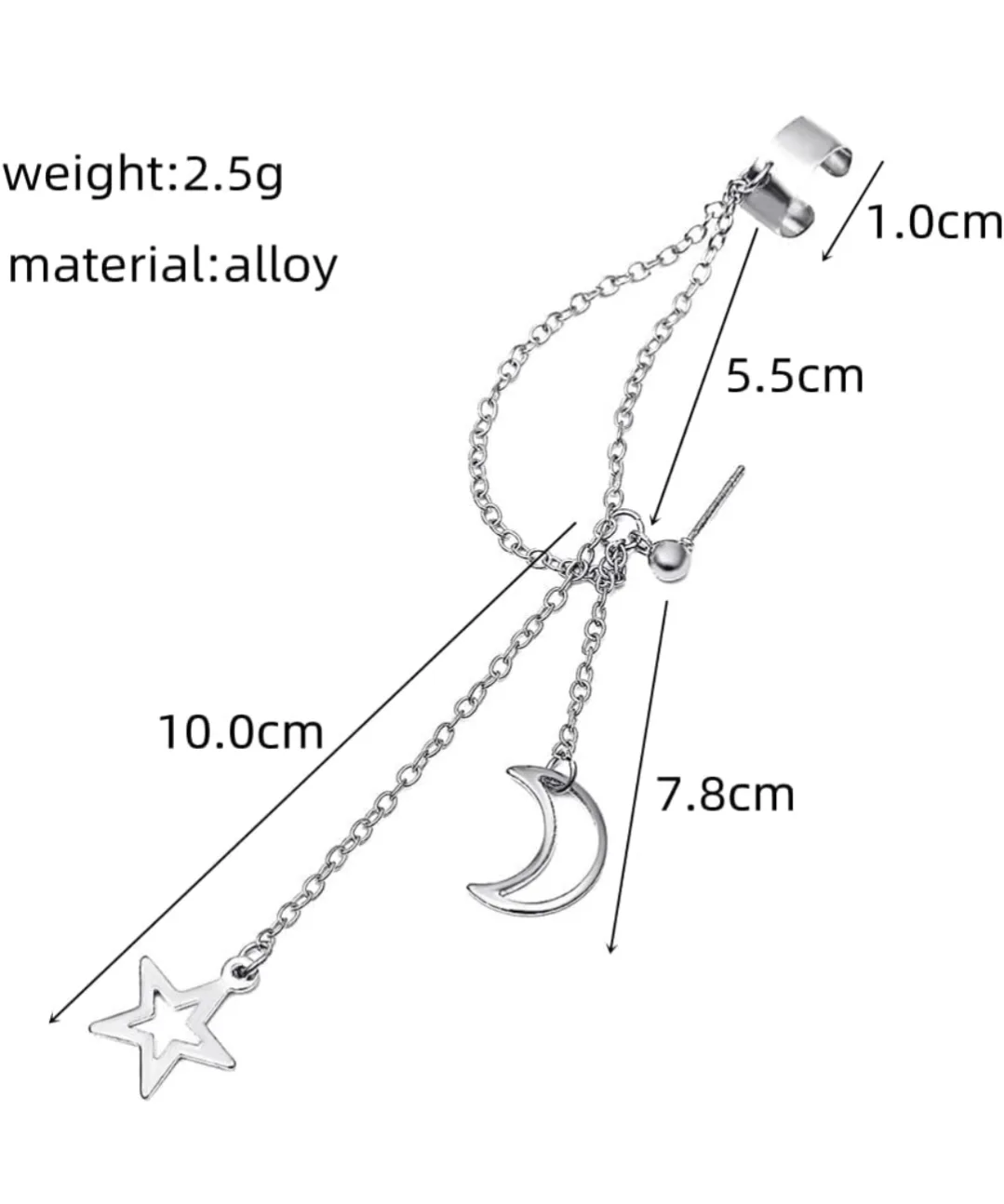 🏒FREE NEW Silver Moon and Star Ear Cuff and Dangle Earring image indicator(2)