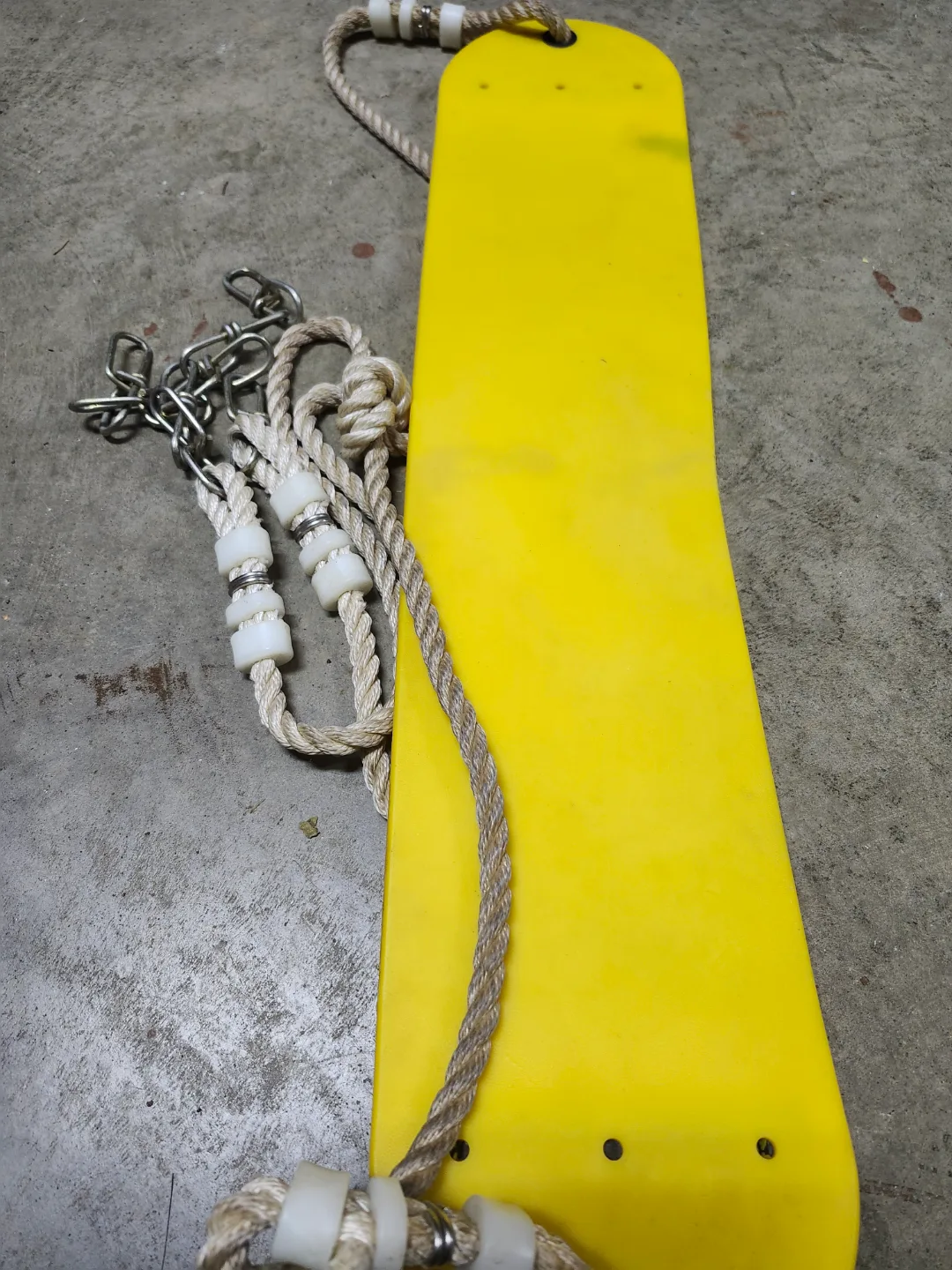 Two Yellow Plastic Swing Seats with Ropes thumbnail