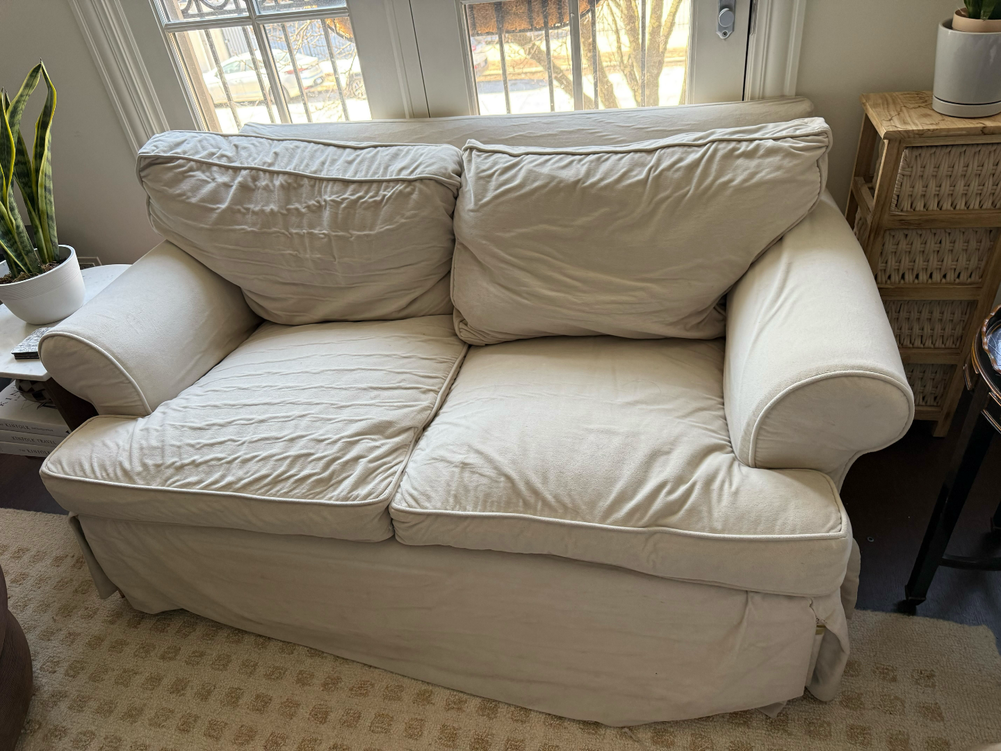 Cream couch loveseat sofa