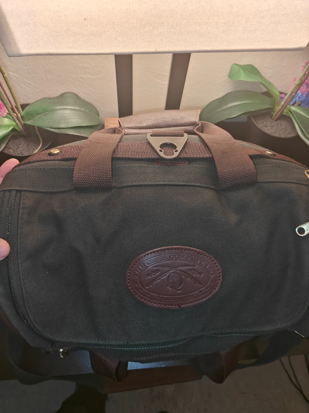 Orvis company Vintage Green Canvas & Leather Duffel Bag image indicator(7)