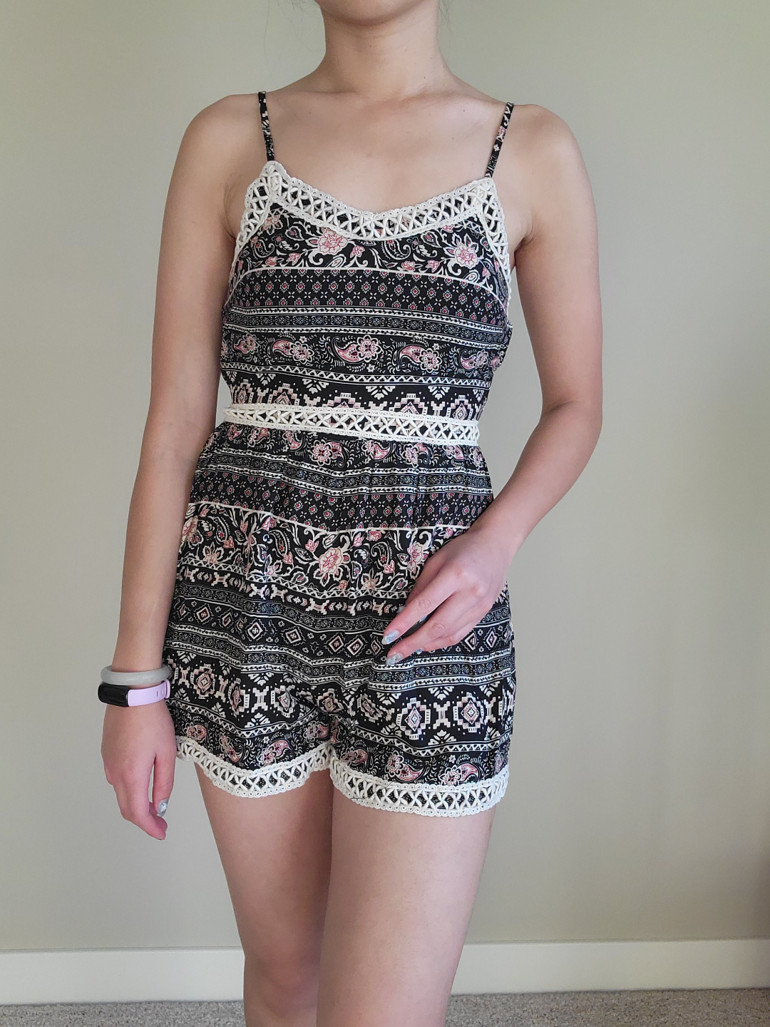 Black and Pink Floral Romper