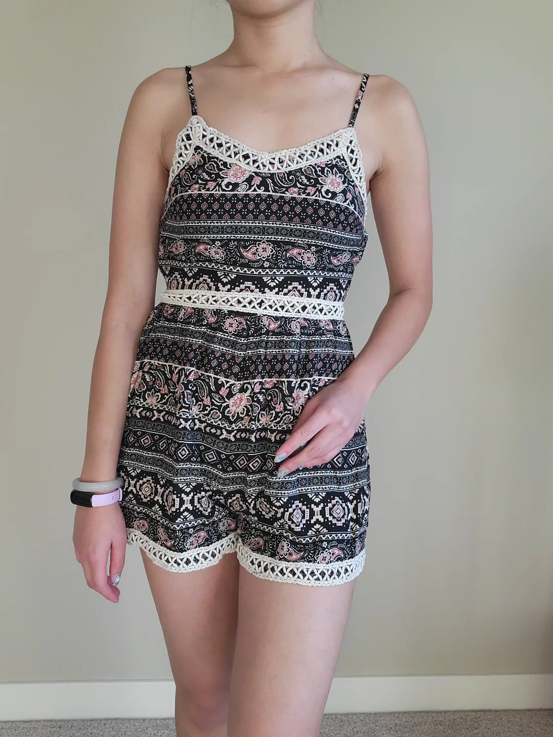 Black and Pink Floral Romper thumbnail