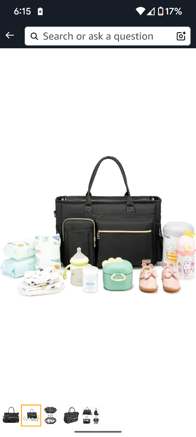 Black Diaper Bag Tote with Multiple Pockets - photo 4