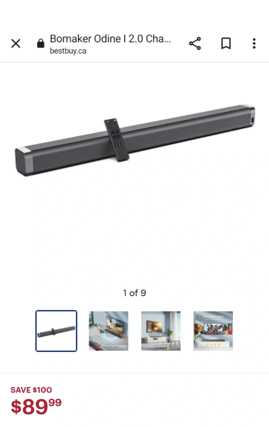 Bomaker Odine 1 2.0 Channel Soundbar with Remote and Accessories