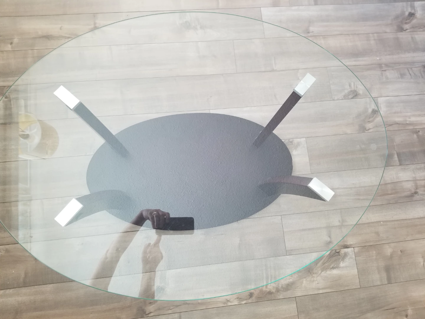 Round Glass Coffee Table with Dark Brown Base - photo 2