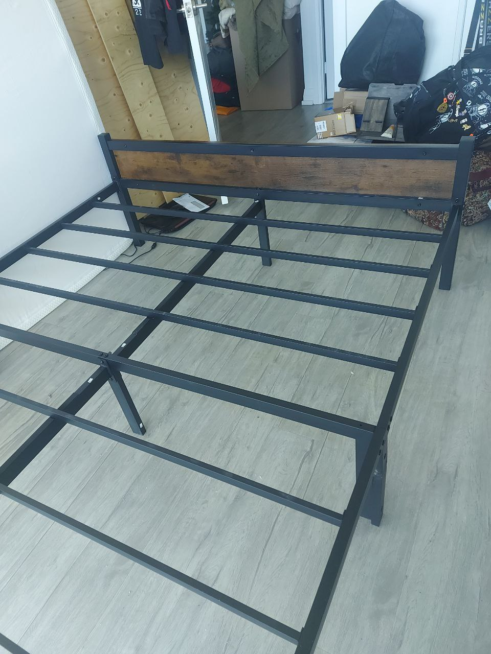Queen Metal Bed Frame with Wooden Headboard - photo 2