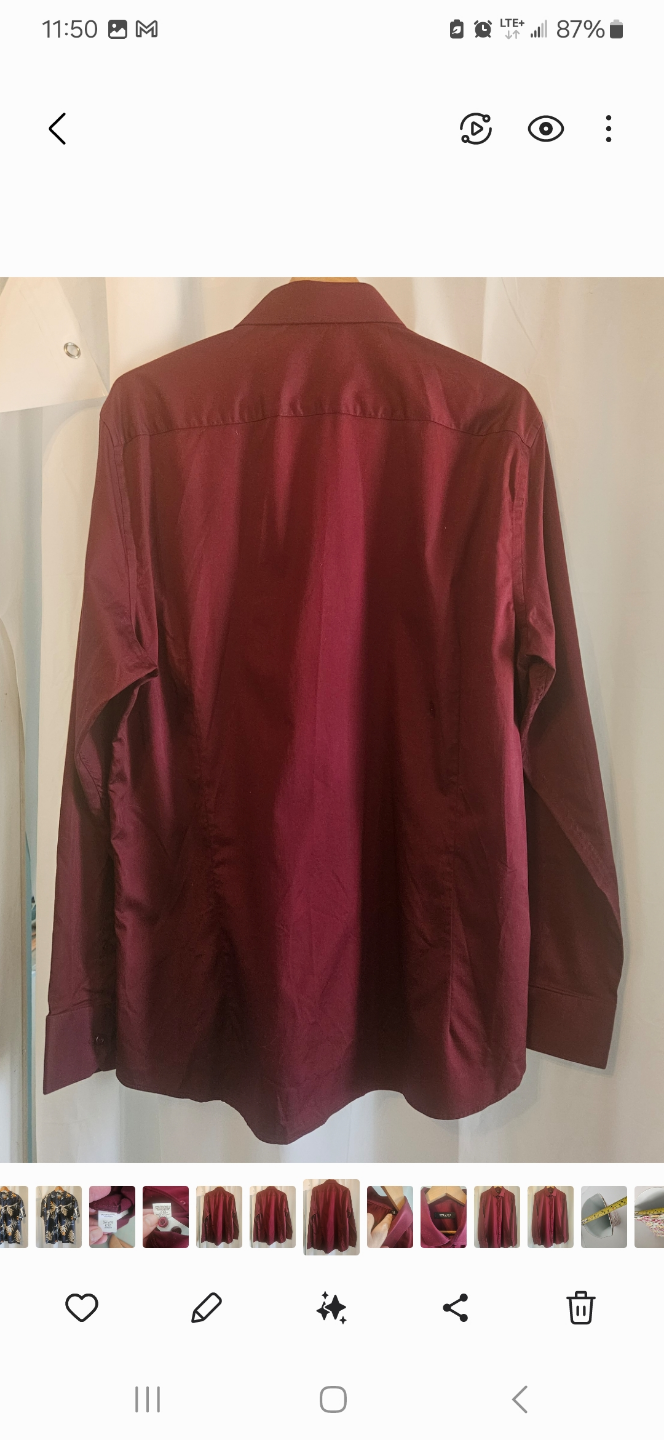 Strauss Mens Long Sleeve Burgandy Shirt Size 17.5 Neck 44