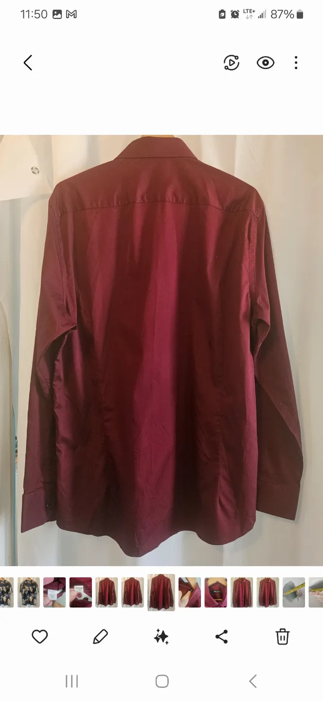 Strauss Mens Long Sleeve Burgandy Shirt Size 17.5 Neck 44 thumbnail
