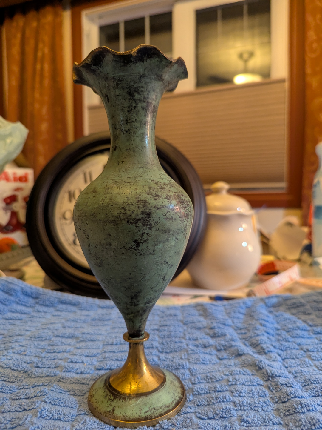 Vintage Brass and Green Metal Vase - photo 4