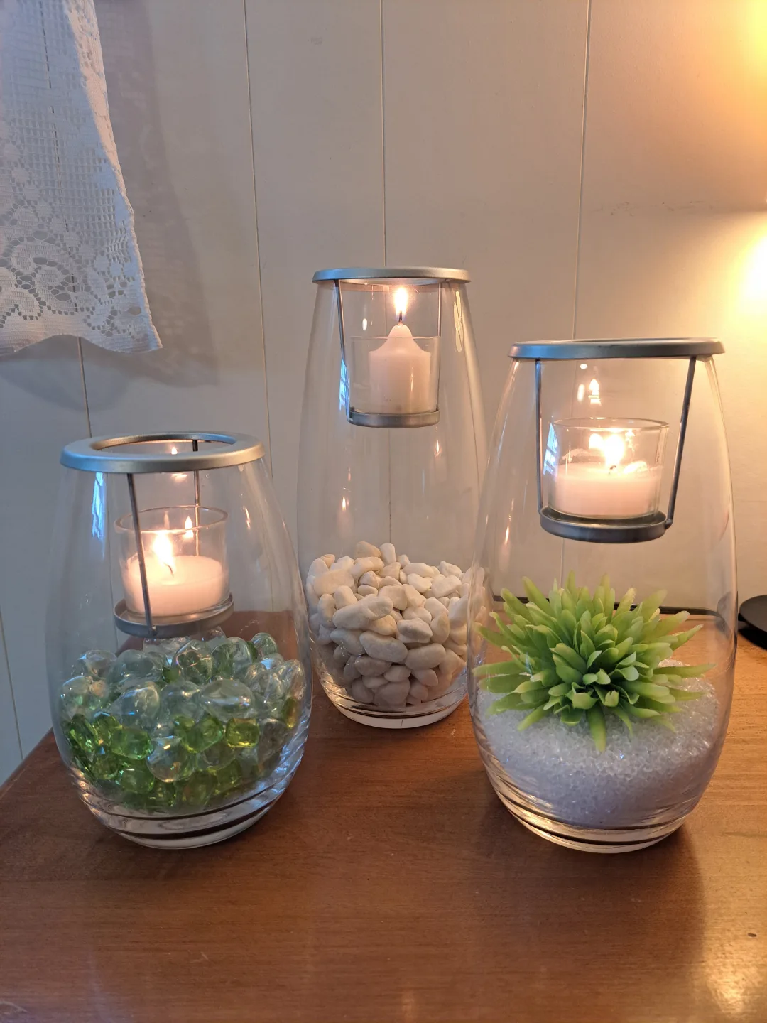 partylite Three Glass Candle Holders with Decorative Fillings thumbnail