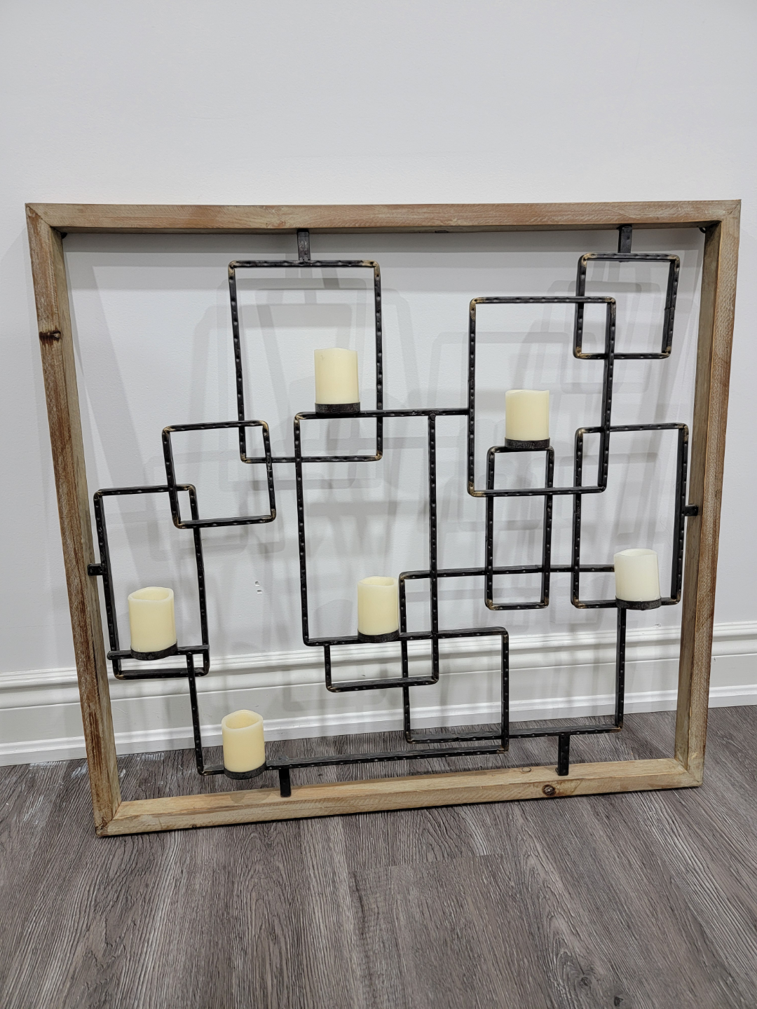 Geometric Metal and Wood Candle Holder Wall Decor