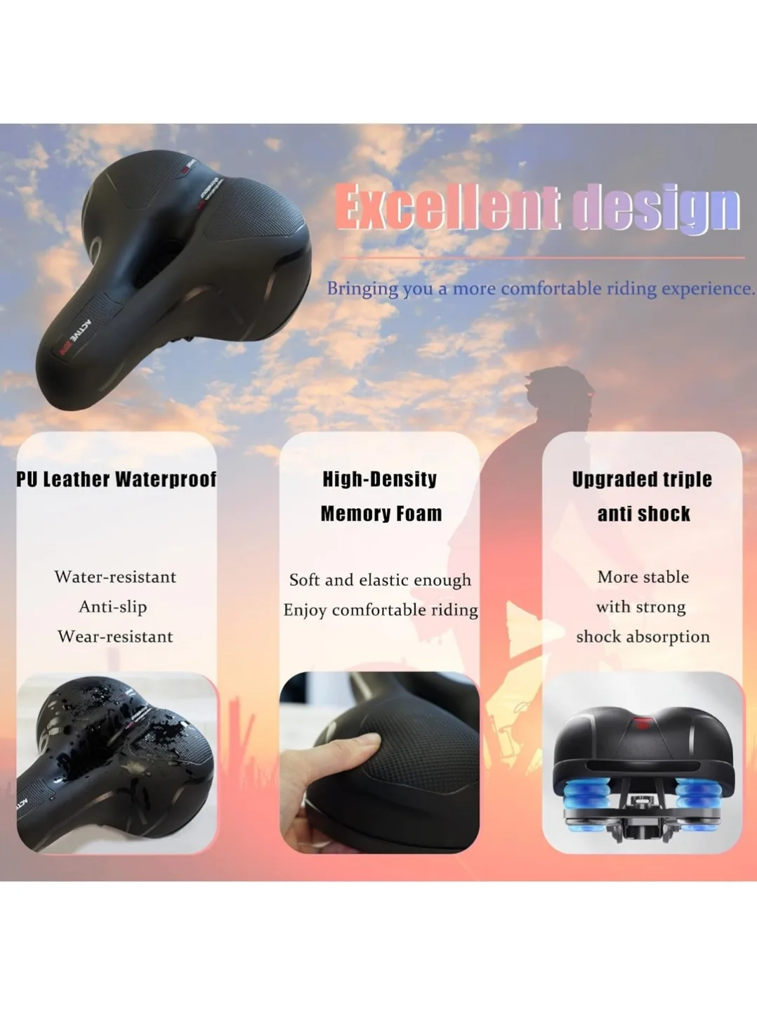 Active Zone Comfortable Bike Saddle with Shock Absorption image indicator(2)