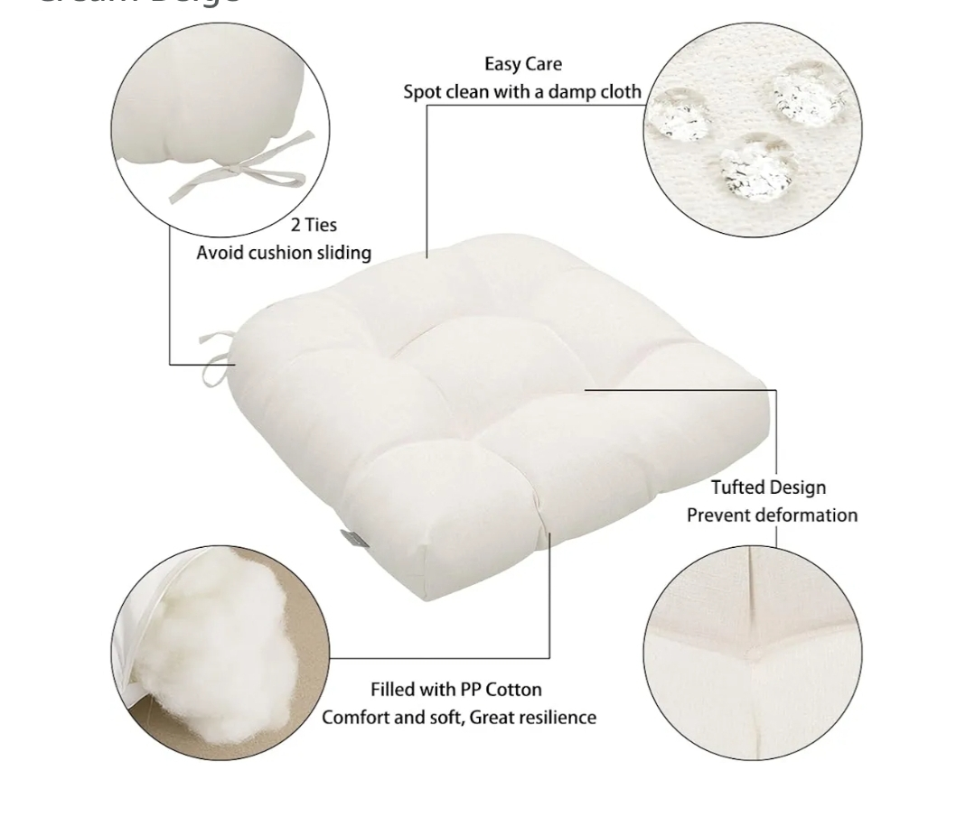 Off-White Square Chair Cushion - Tufted Design