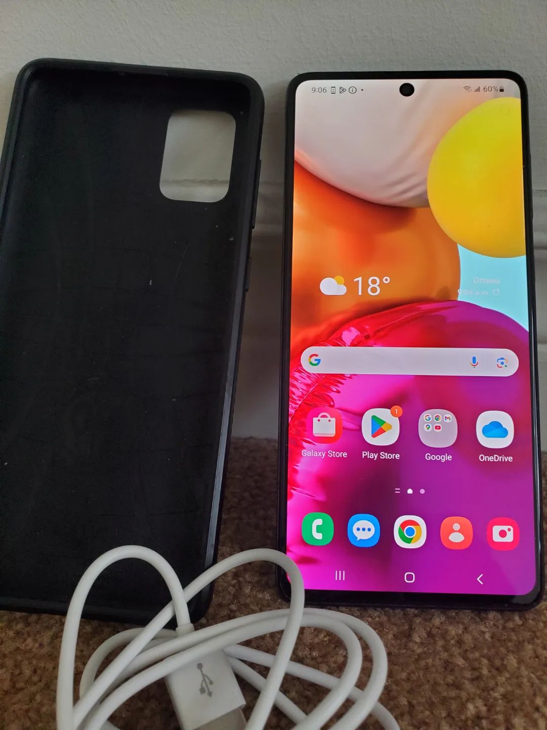 Samsung Galaxy A71 Smartphone with Case and Cable thumbnail
