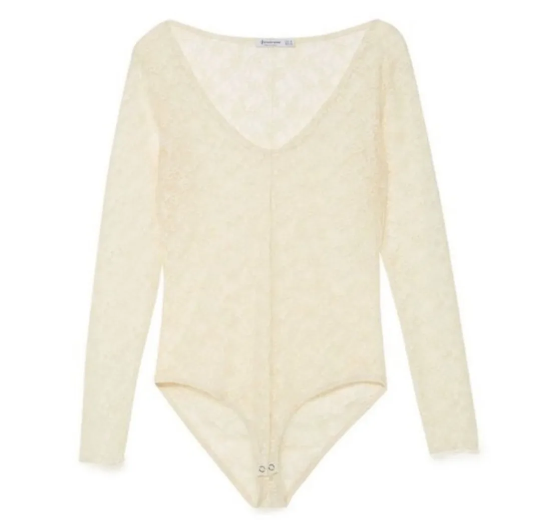 Stradivarius Cream Lace Bodysuit - Size Small NWT thumbnail