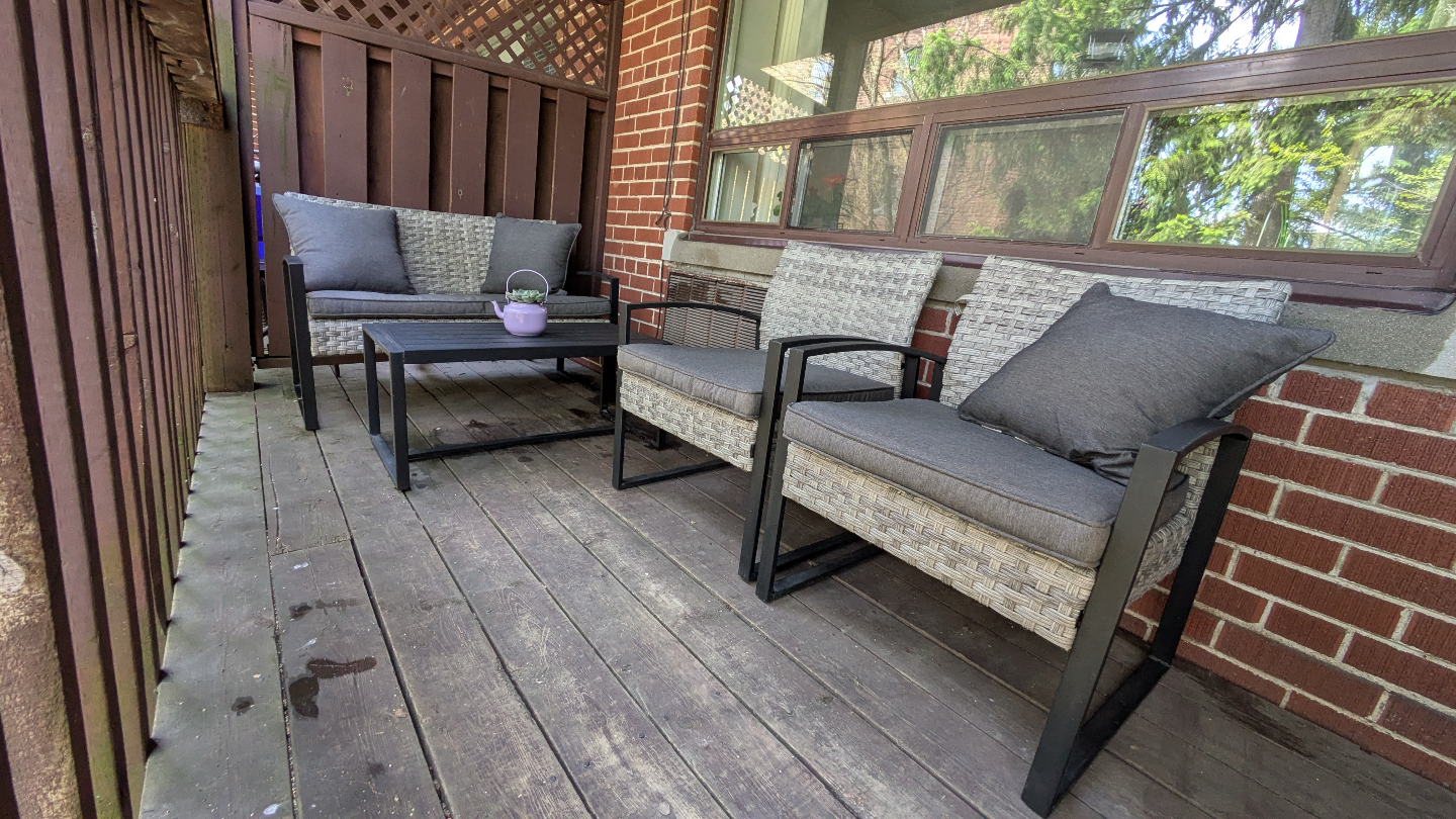 4-Piece Hampton Bay Patio Conversation Set with Grey Cushions