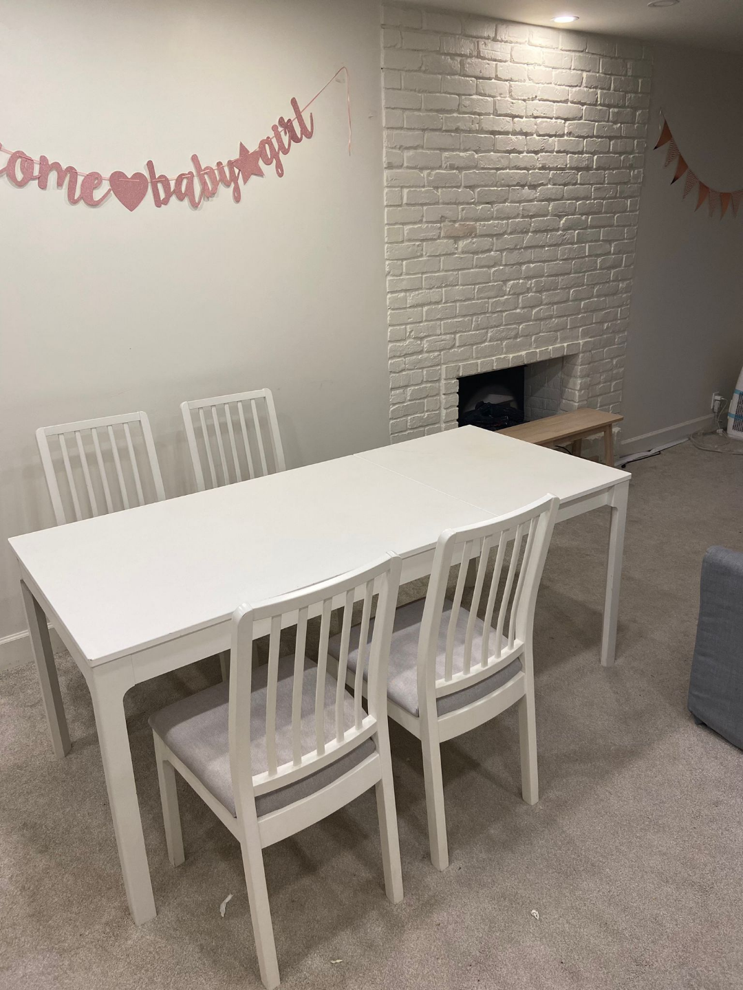 Ikea White Extending Dining Table with 4 Chairs - photo 4