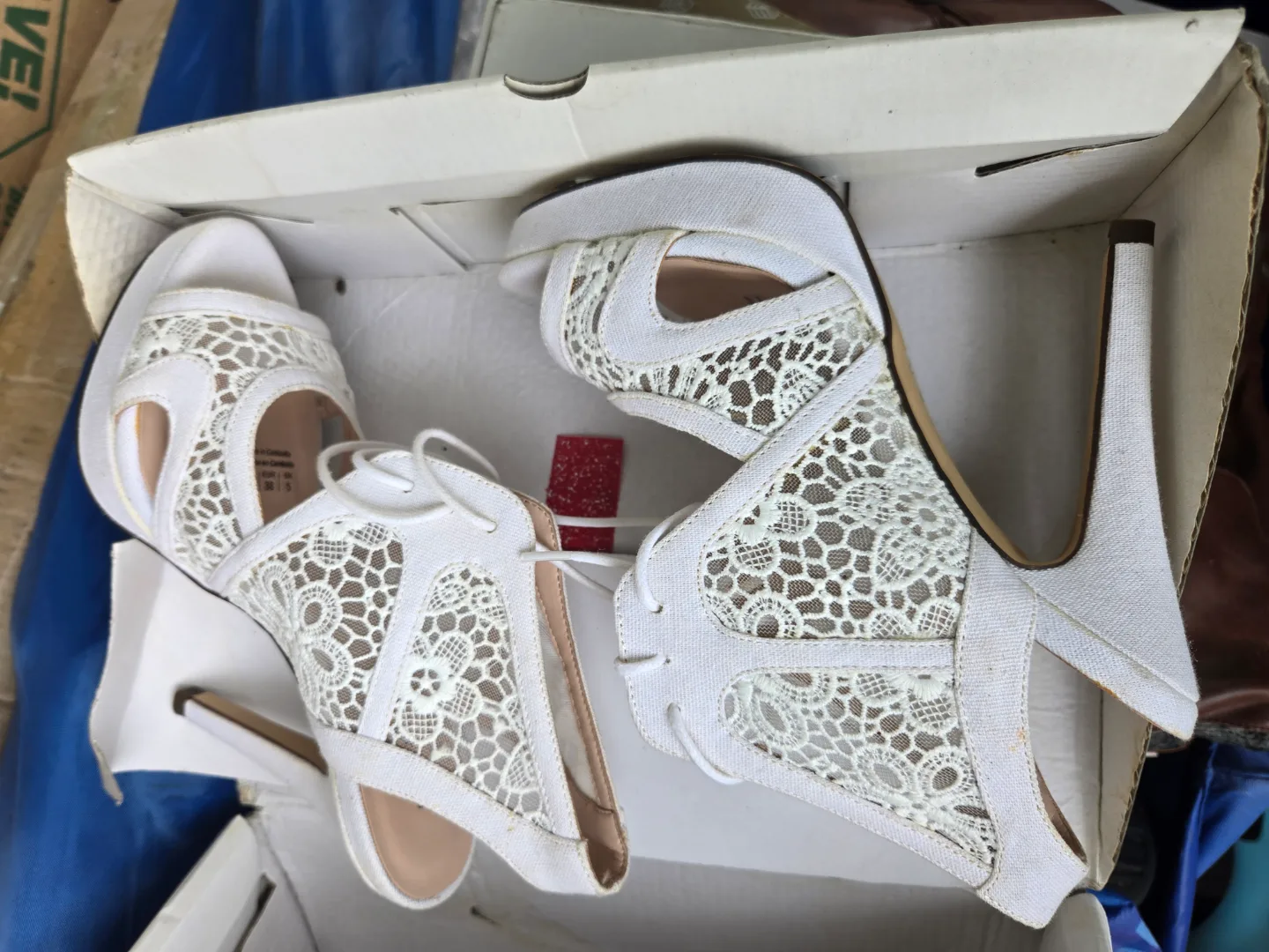 Women's White Lace-Up Platform Heels thumbnail