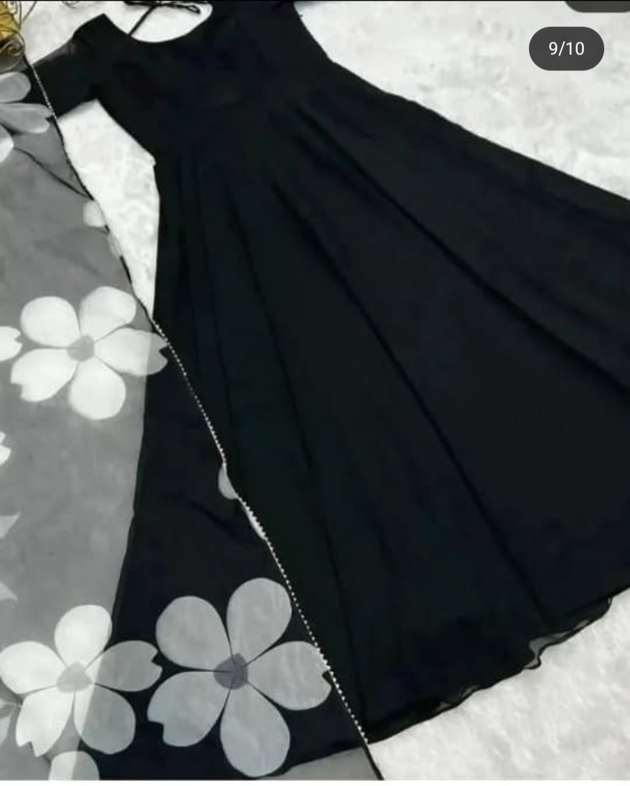 Black A-line Gown with Floral Dupatta