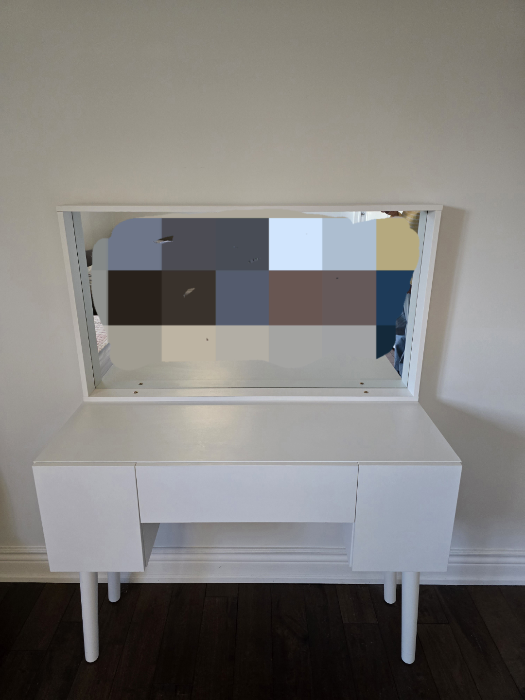 White Vanity Desk with Mirror and Drawers
