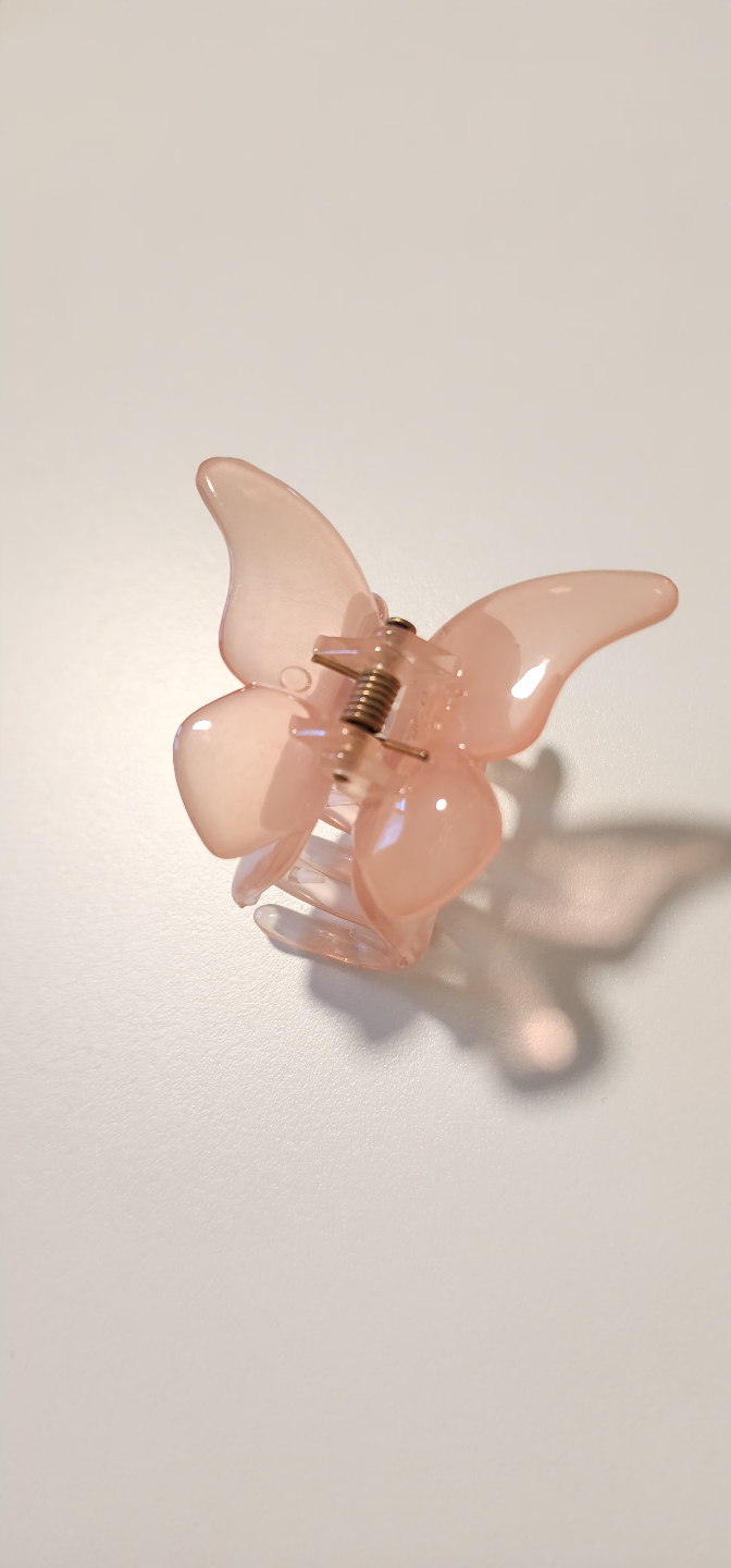 Clear and Pink Butterfly Hair Claw Clips