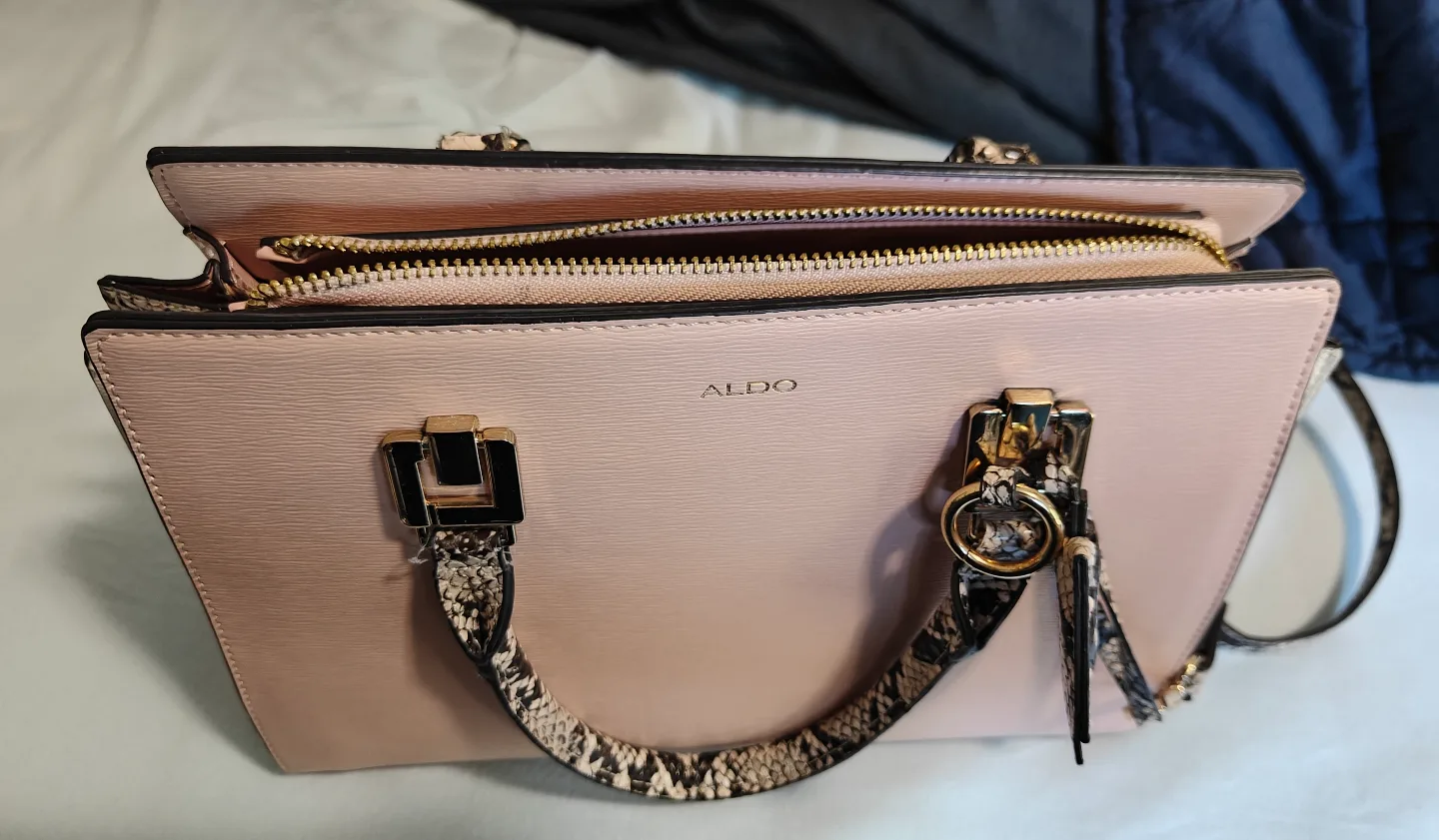 ALDO Pink and White Snakeskin-Trim Satchel 🧡💖 image indicator(3)