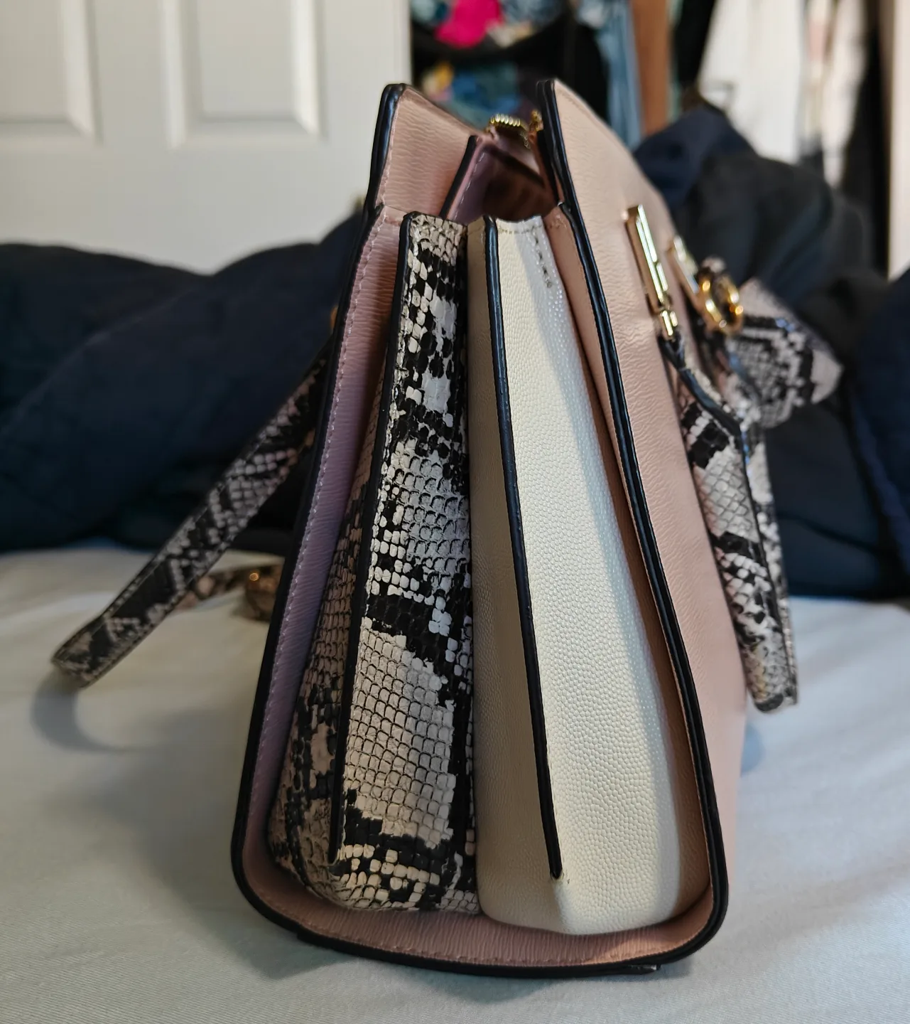 ALDO Pink and White Snakeskin-Trim Satchel 🧡💖 image indicator(4)