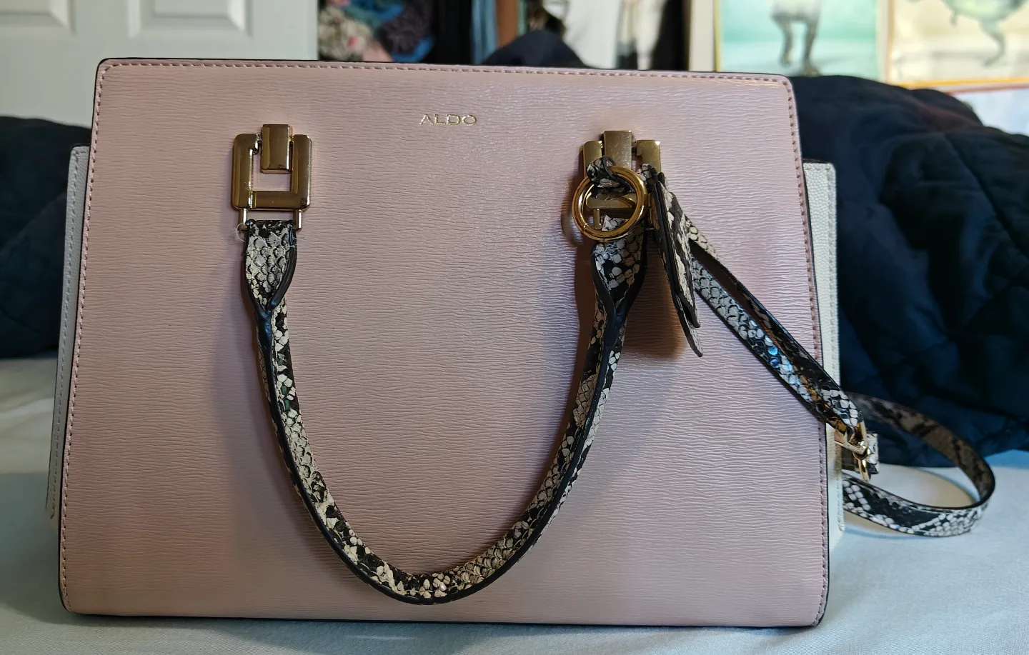 ALDO Pink and White Snakeskin-Trim Satchel 🧡💖 image indicator(5)