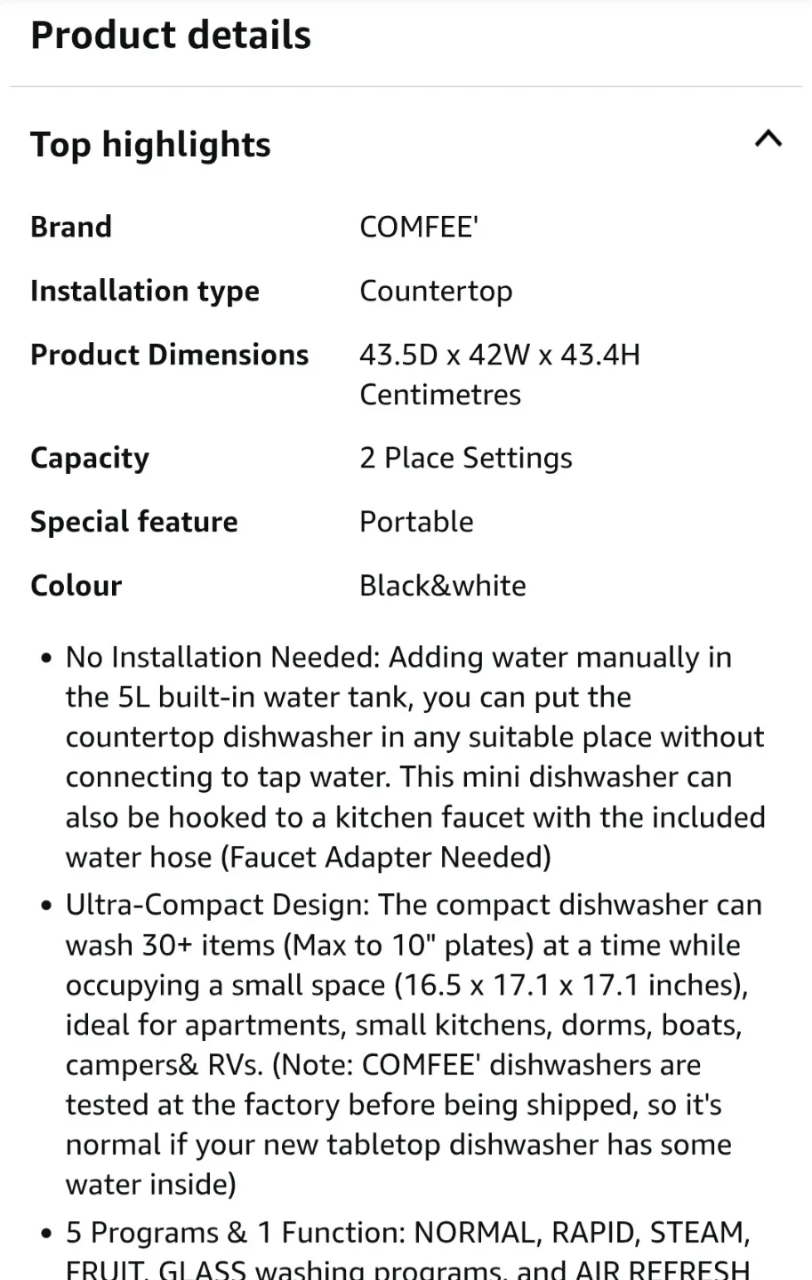 COMFEE' Portable Countertop Dishwasher - Black & White image indicator(3)