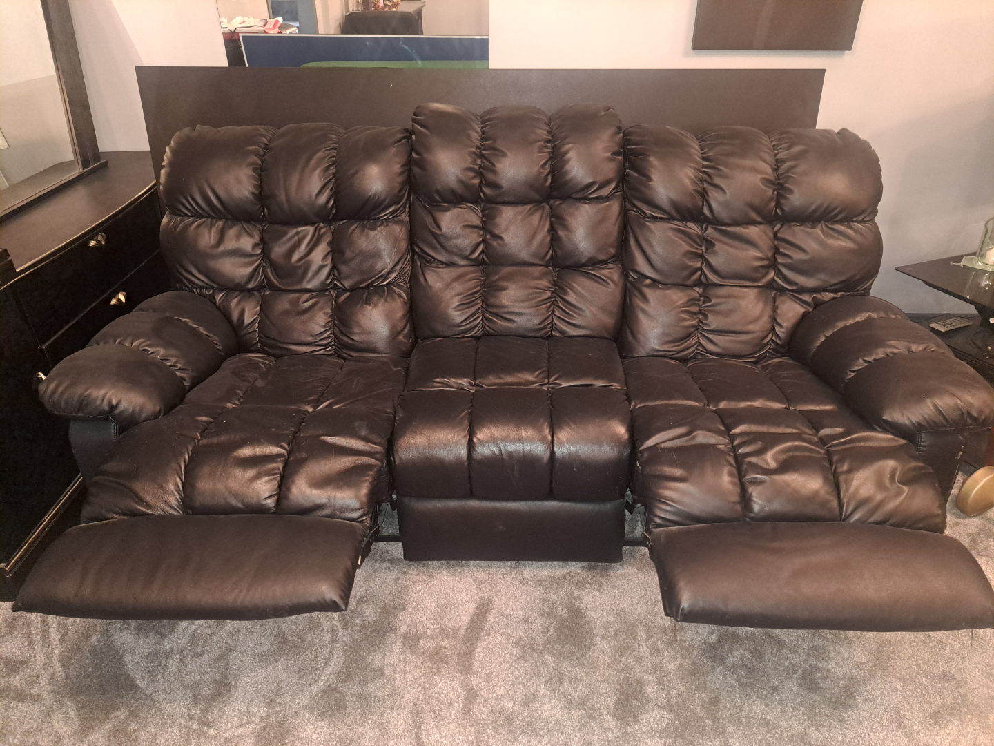 Black Leather Reclining Sofa - photo 2
