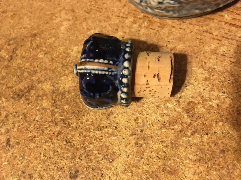 Vintage Blue & White Ceramic Cobalt Liquor Bottle Crown Cork - photo 3