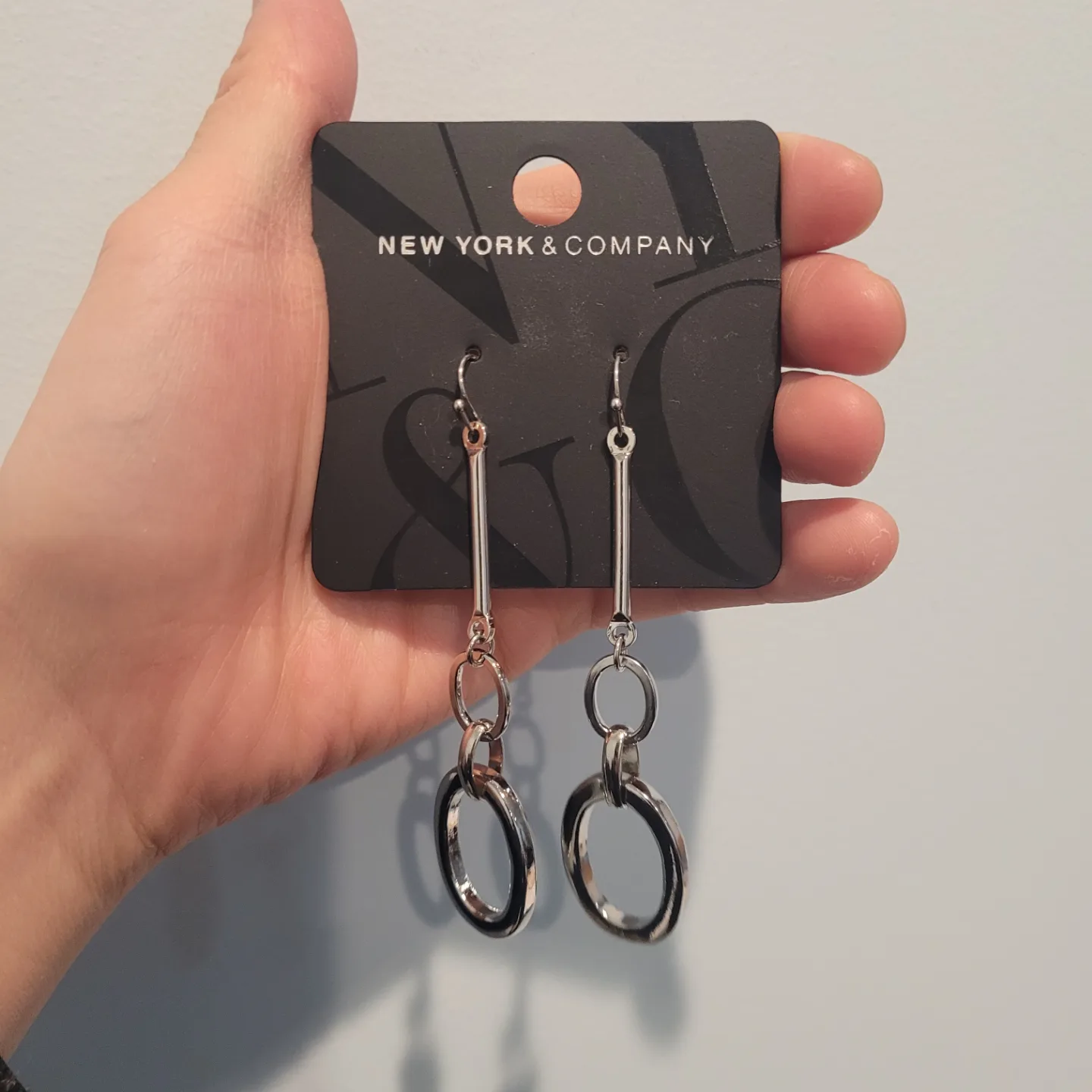 New York & Company Silver Circle Drop Earrings thumbnail