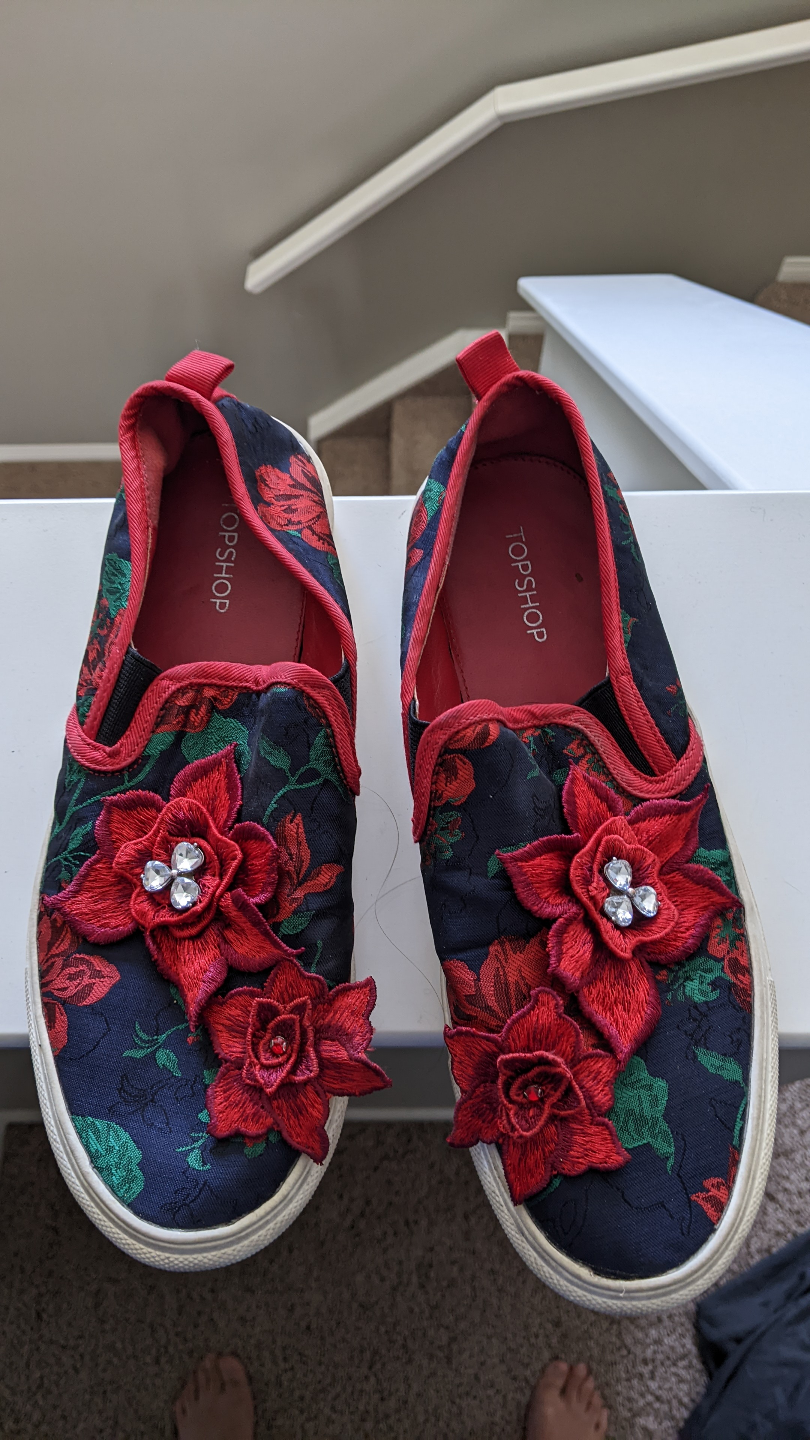 Topshop Floral Slip-On Sneakers - Size 38