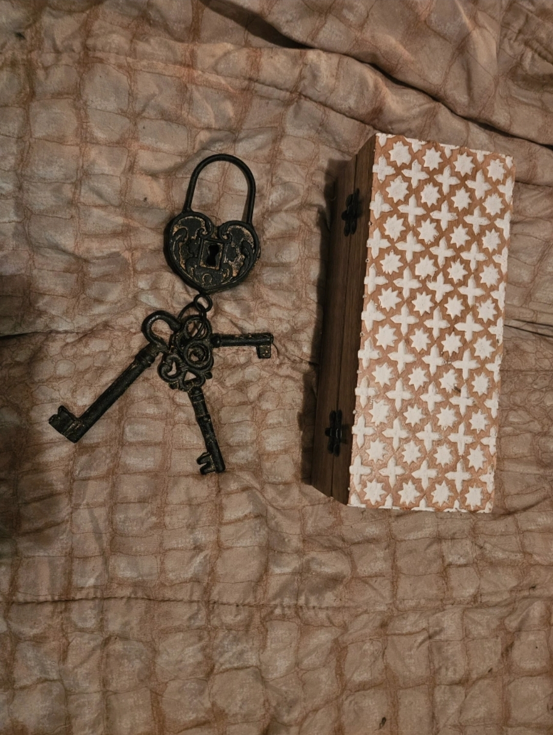 Wooden Box with Metal Decor Keys