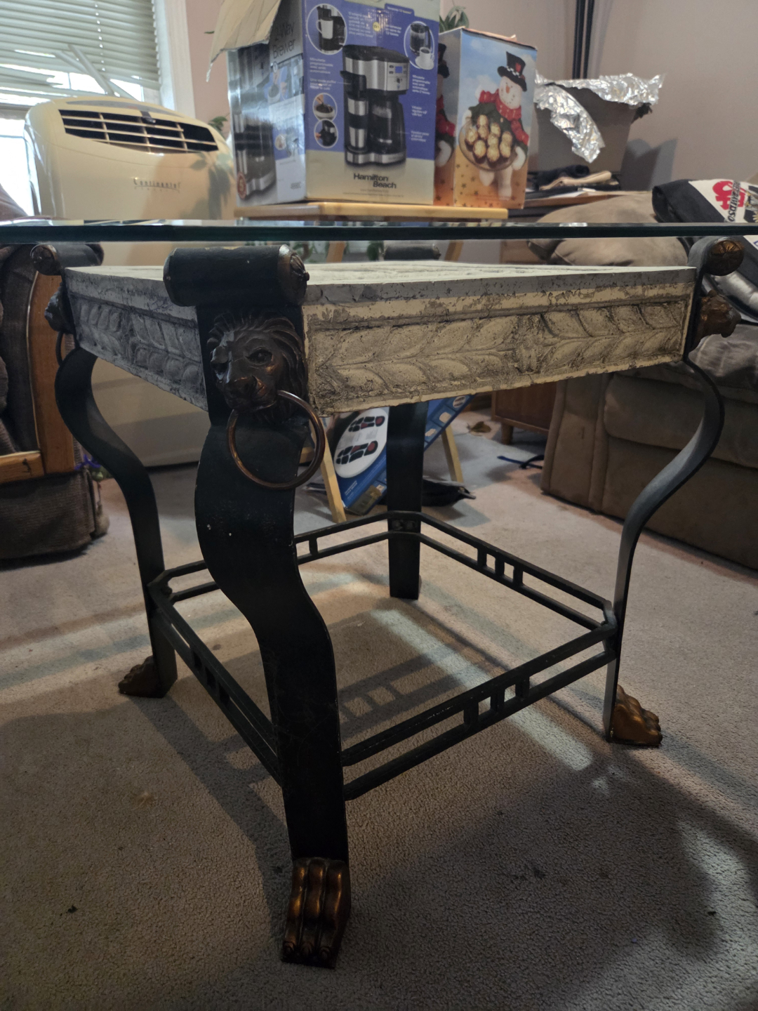2 - Unique Glass Top end Tables with Lion Head Detail - photo 2