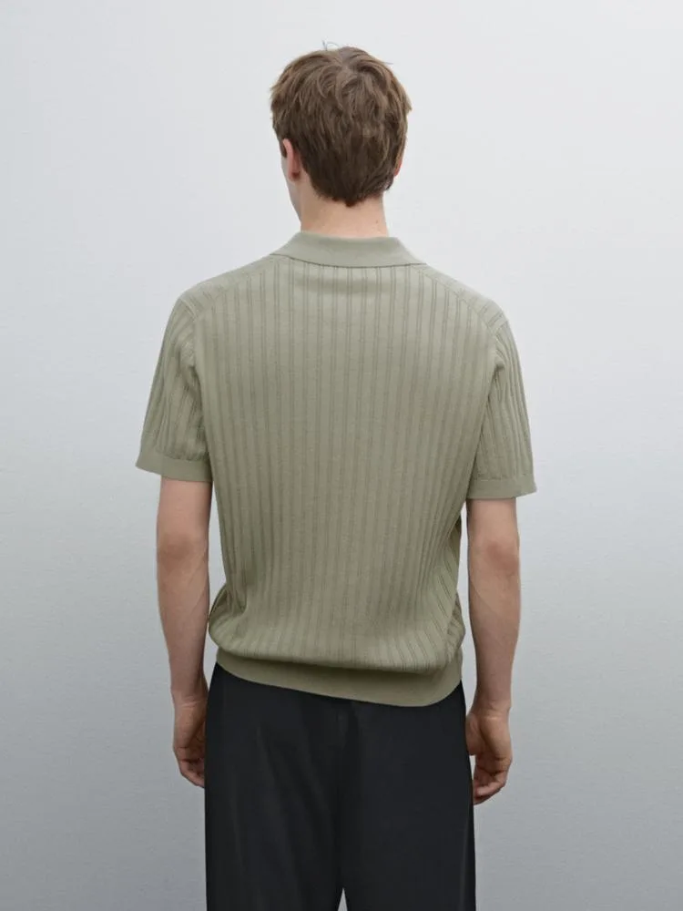 Men's Massimo Dutti Sage Green Knitted Johnny Polo Shirt image indicator(6)