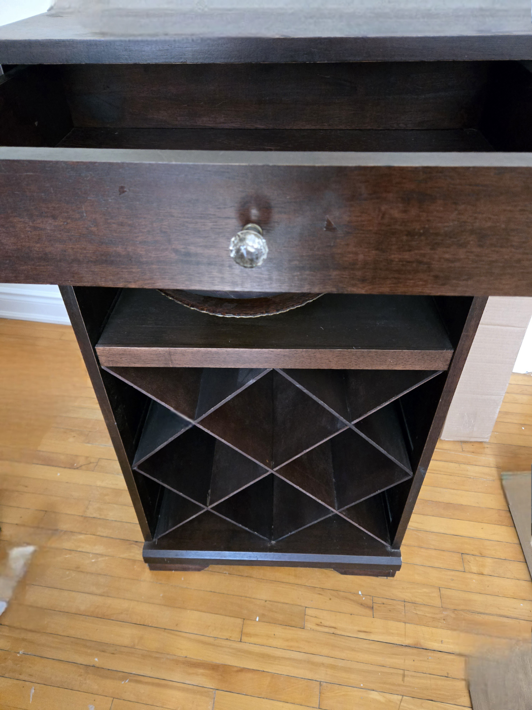 Dark Brown  Wood Wine Rack with Drawer - photo 2