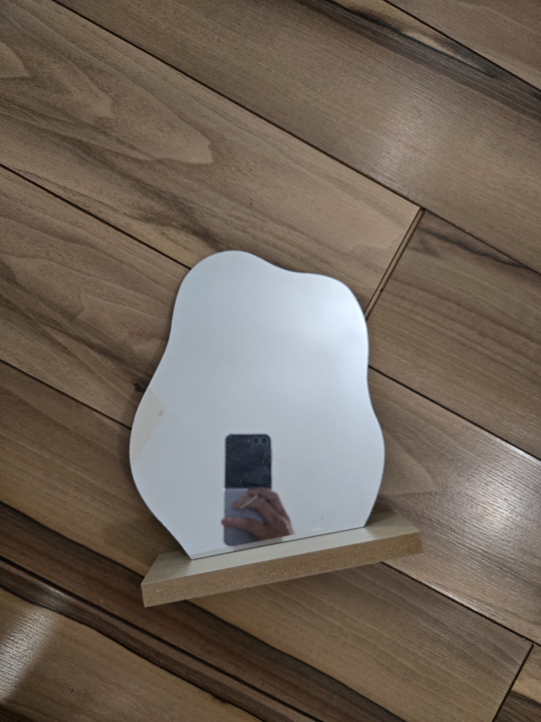 #freecycle Irregular shaped mirror with wood stand