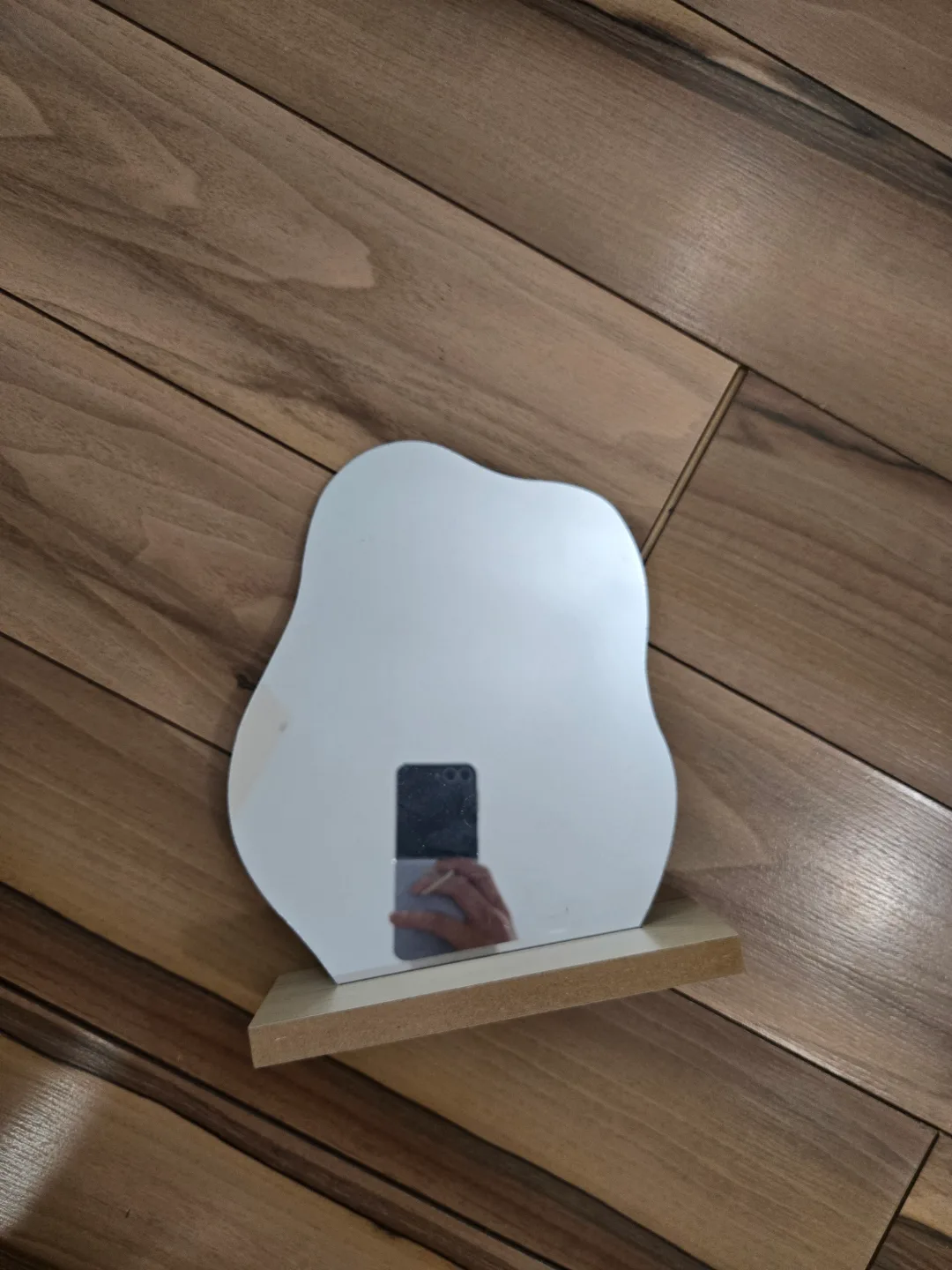 #freecycle Irregular shaped mirror with wood stand thumbnail