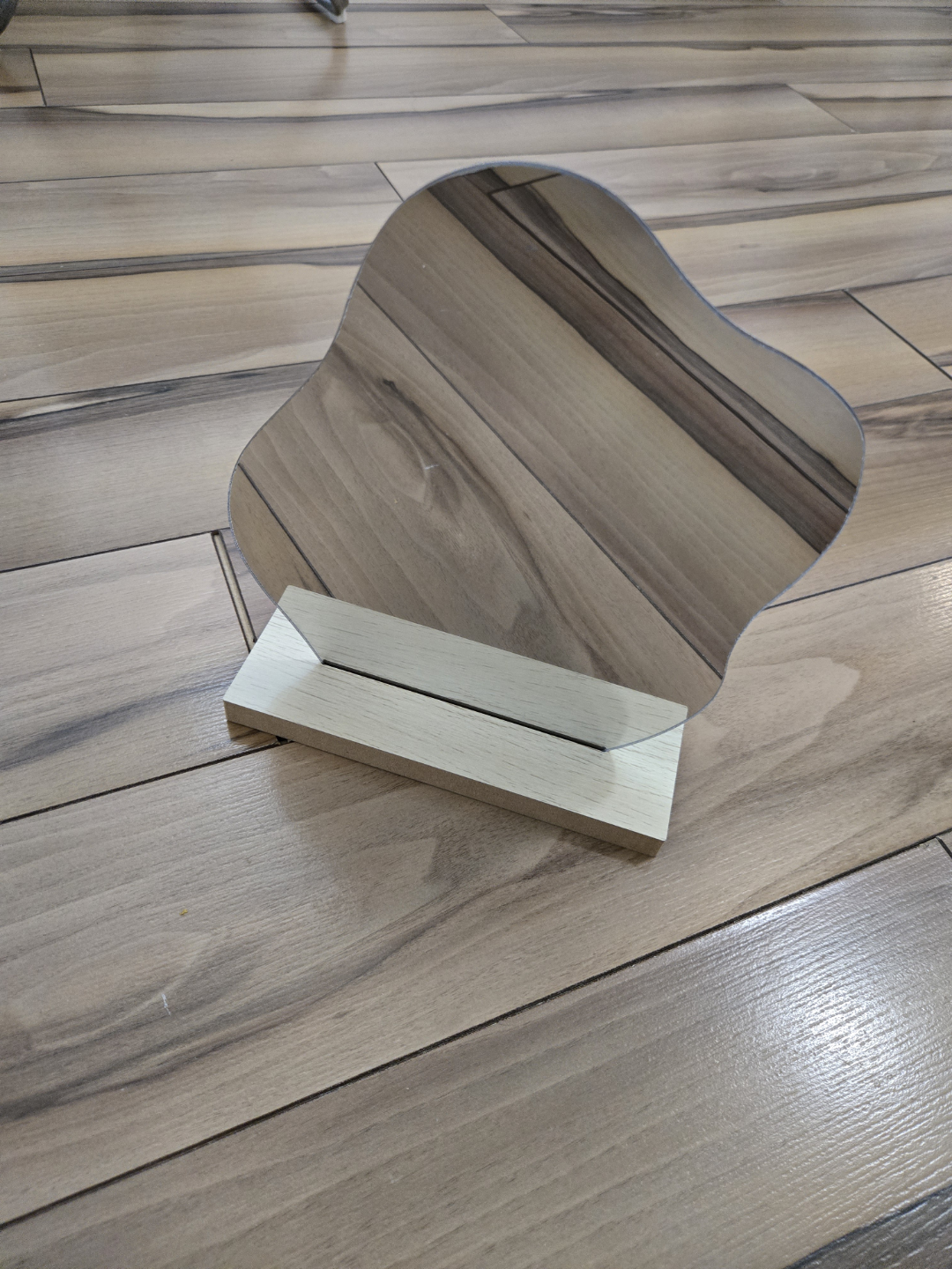 #freecycle Irregular shaped mirror with wood stand - photo 2