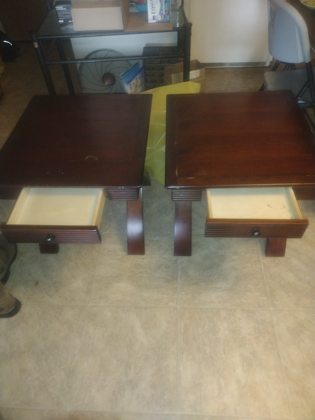 Pair of Dark Brown Wooden End Tables with Drawers - photo 3