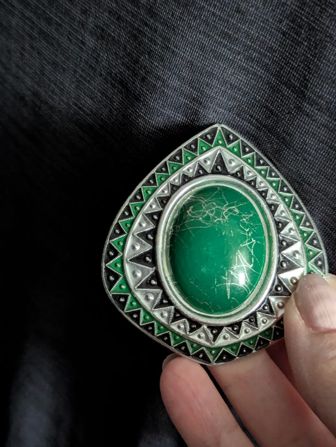 Vintage Green and Silver Tone Brooch image indicator(3)