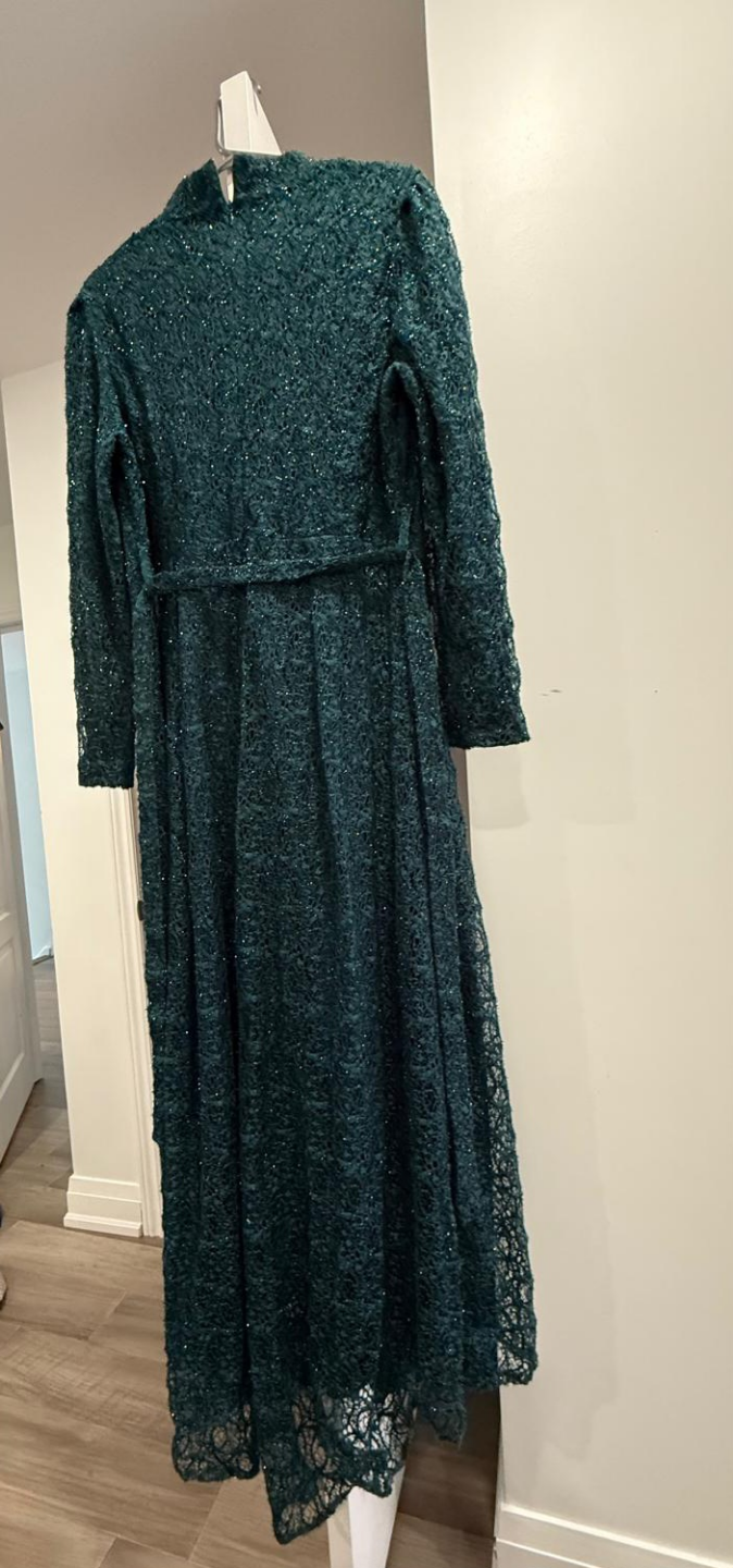 Amine Hilal Long Sleeve Emerald Green Lace Maxi Dress Size 46 - photo 2
