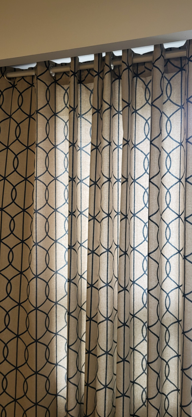 Elegant Beige and Blue Geometric Pattern Curtains - photo 4