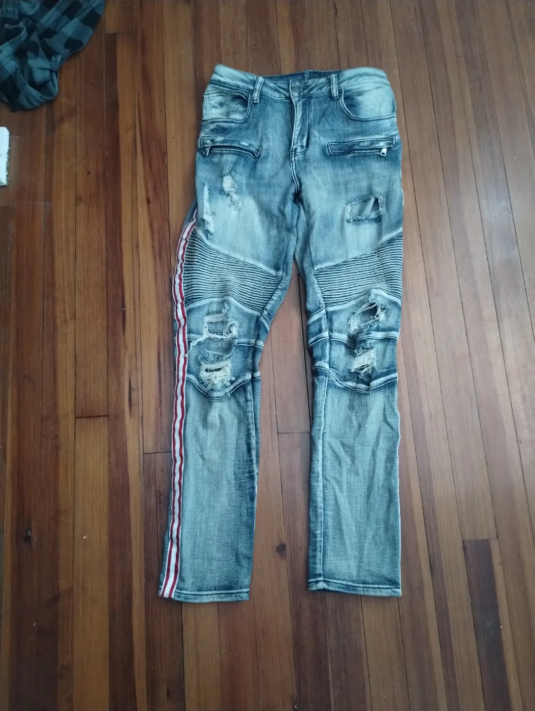 forever 21 jeans with red and white stripes down the side thumbnail