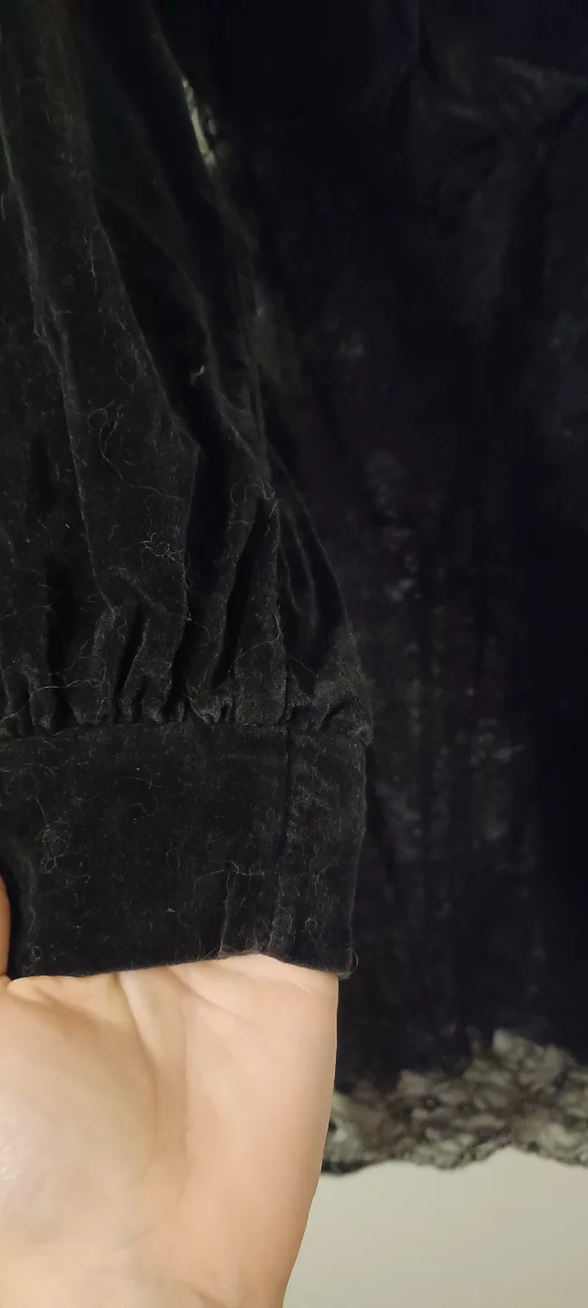 Black Velvet and Lace Overlay Dress Shirt image indicator(6)