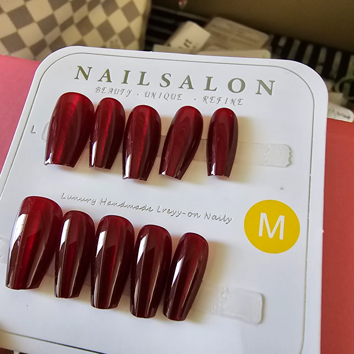 Luxury Handmade Press-on Nails - Dark Red thumbnail