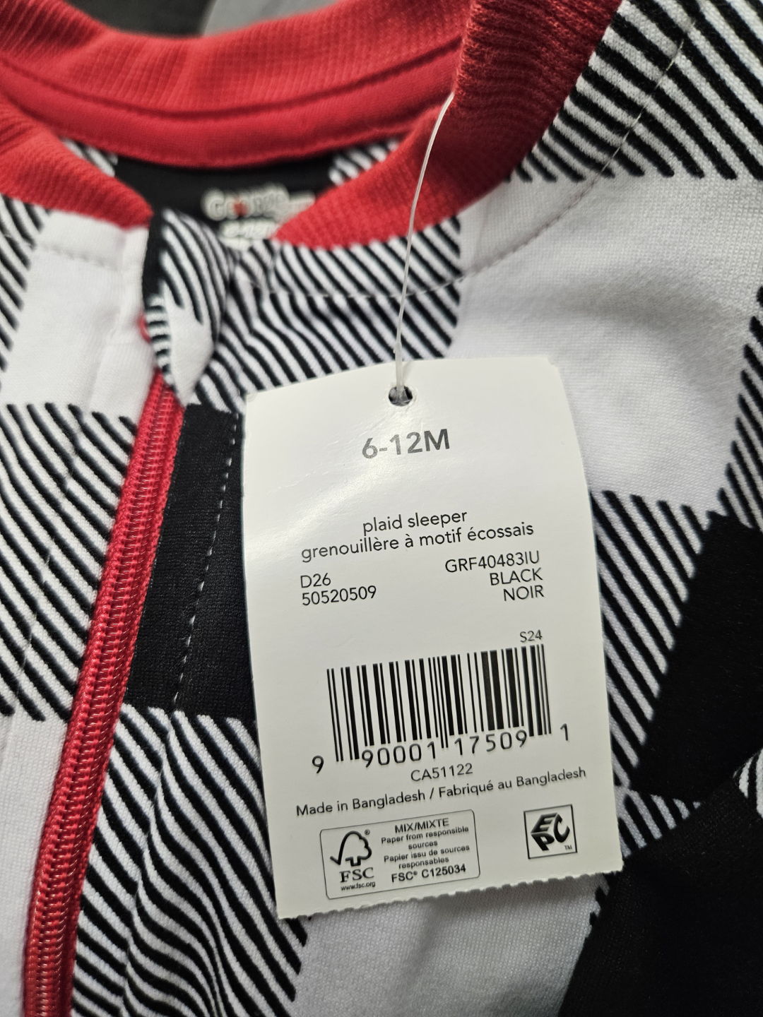 NEW George Baby2, 6-12 Month Black and White Plaid Sleeper - photo 2